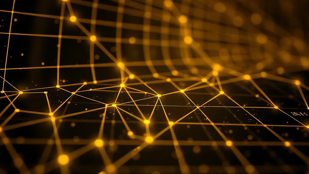High-tech futuristic digital grid background with golden lin